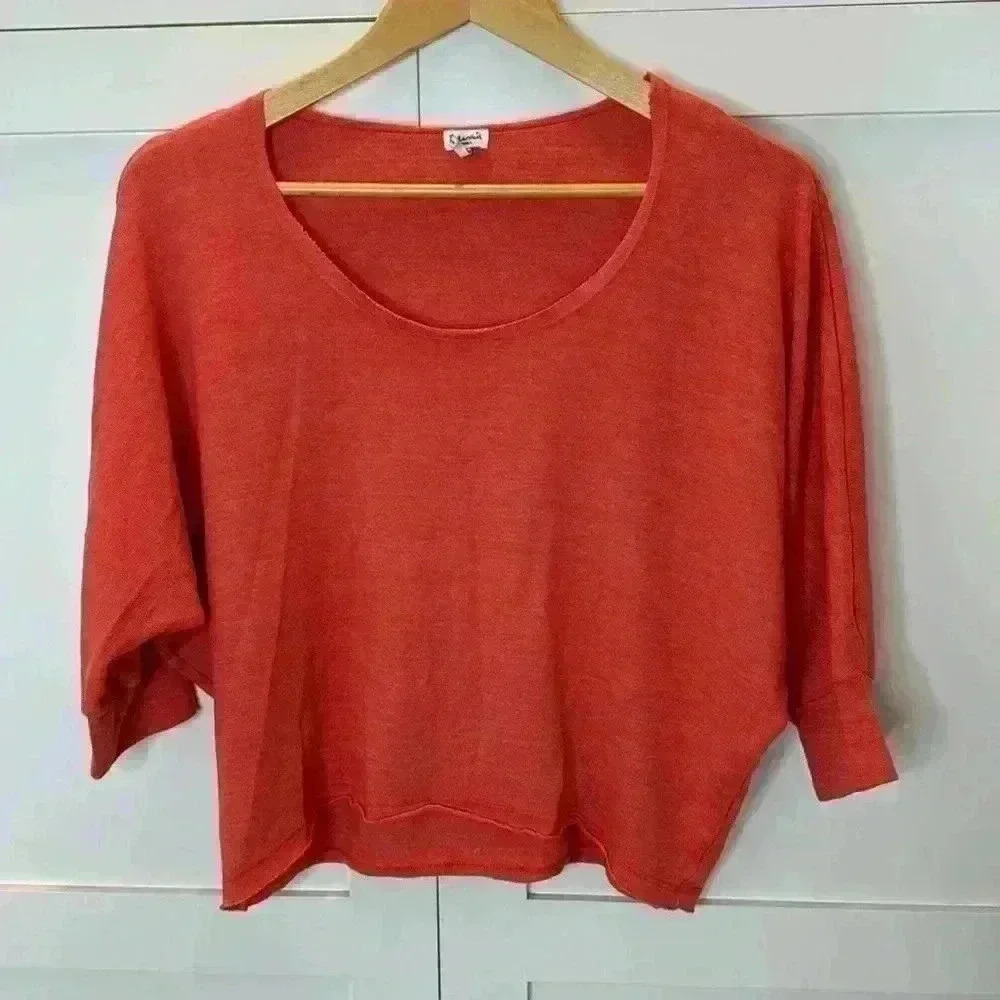 Splendid Crop 3/4 Sleeve Sz: Small Orange Lightweight jersey